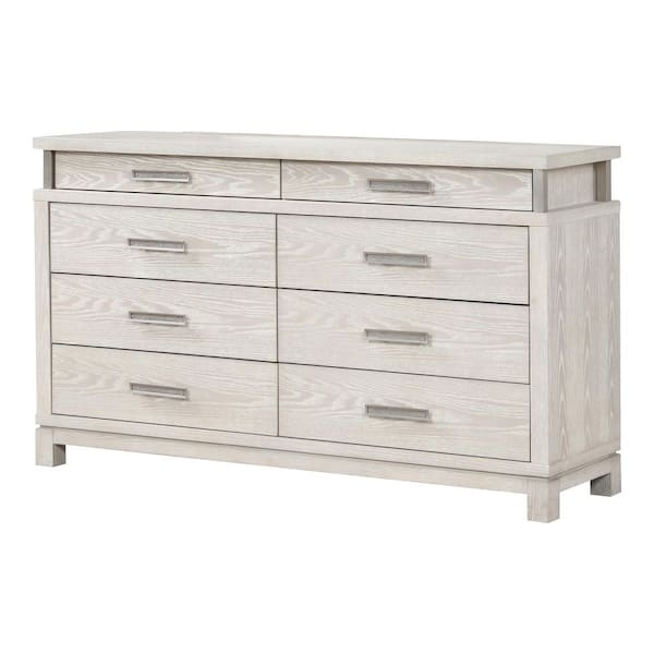 Weathered Gray Wood Dresser 8-Drawer Matte Finish Horizontal Metal Pulls