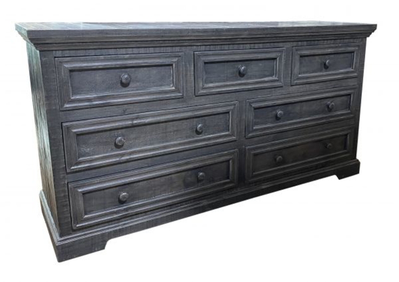 Weathered Wood Double Dresser Dark Gray 7 Drawer Molded Fronts