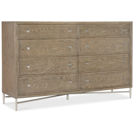 Weathered Wood Dresser with Metal Legs Double 8-Drawer Matte Finish