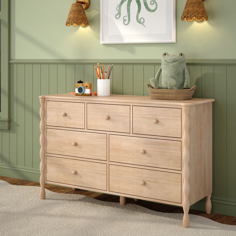 Whimsical Blonde Wood Jenny Lind Dresser with Spindle Legs
