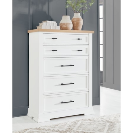 White and Wood Tall Dresser Two-Tone Finish Bracket Feet Matte