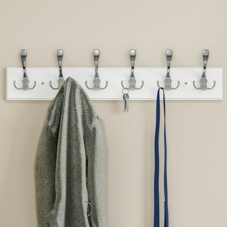 White Coat Rack Rail Polished Chrome Triple Hook Design Traditional