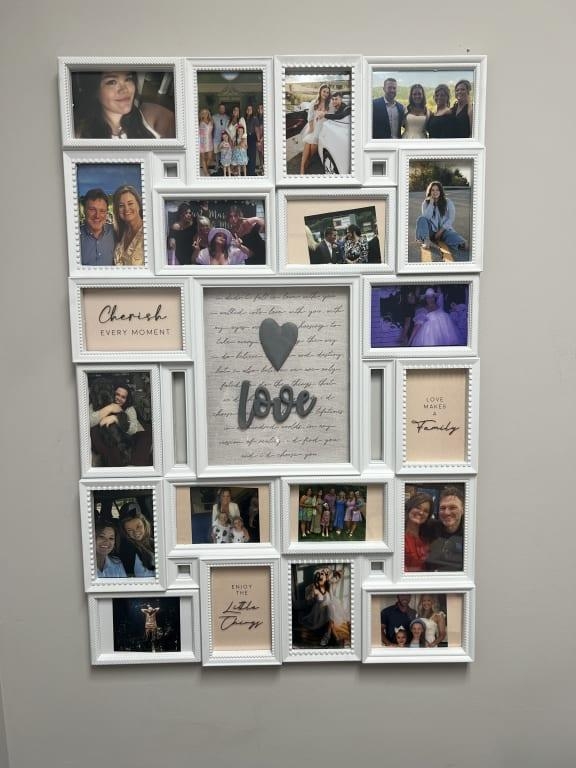 White Collage Picture Frame with 20 Openings and Beaded Border