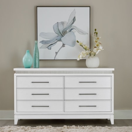 White Double Dresser with Integrated Lighting and Textured Inlay