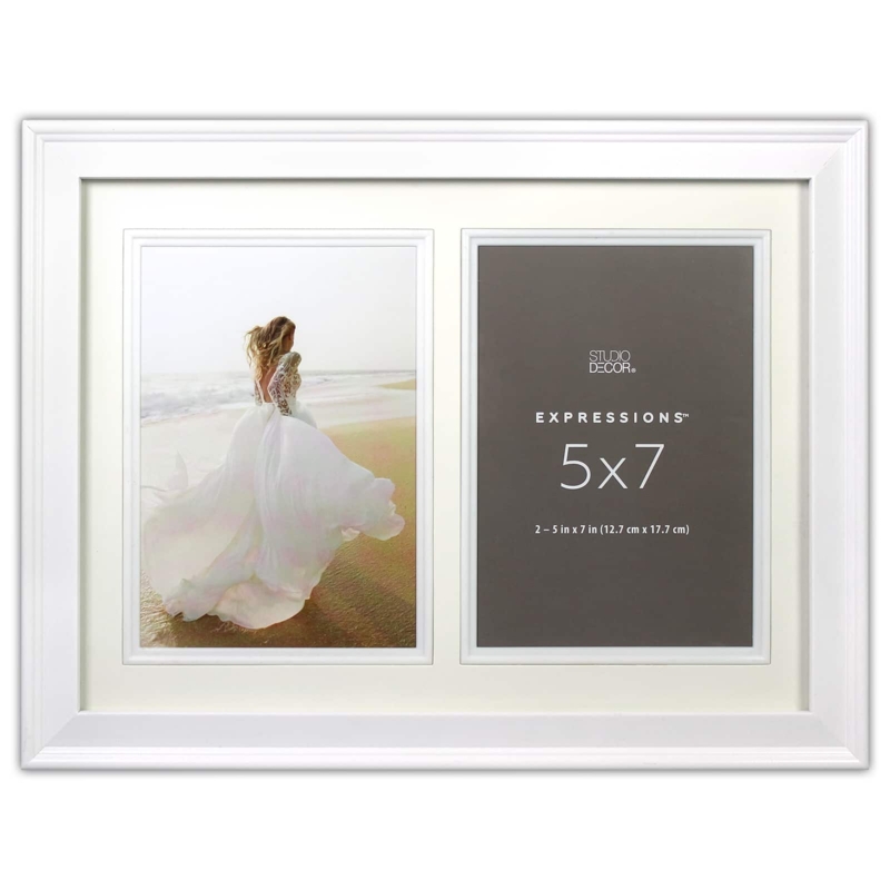 White Double-Opening Collage Frame with Tiered Profile and Mat