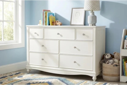 White Dresser Turned Bun Feet Curved Apron Transitional Nursery