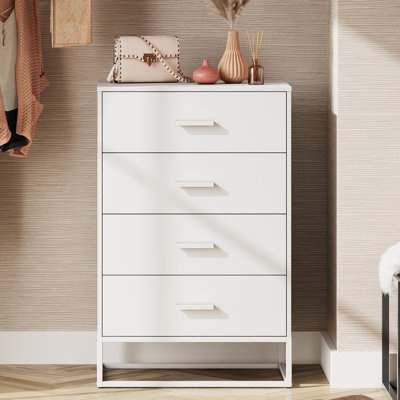 White Narrow Dresser with Metal Sled Base