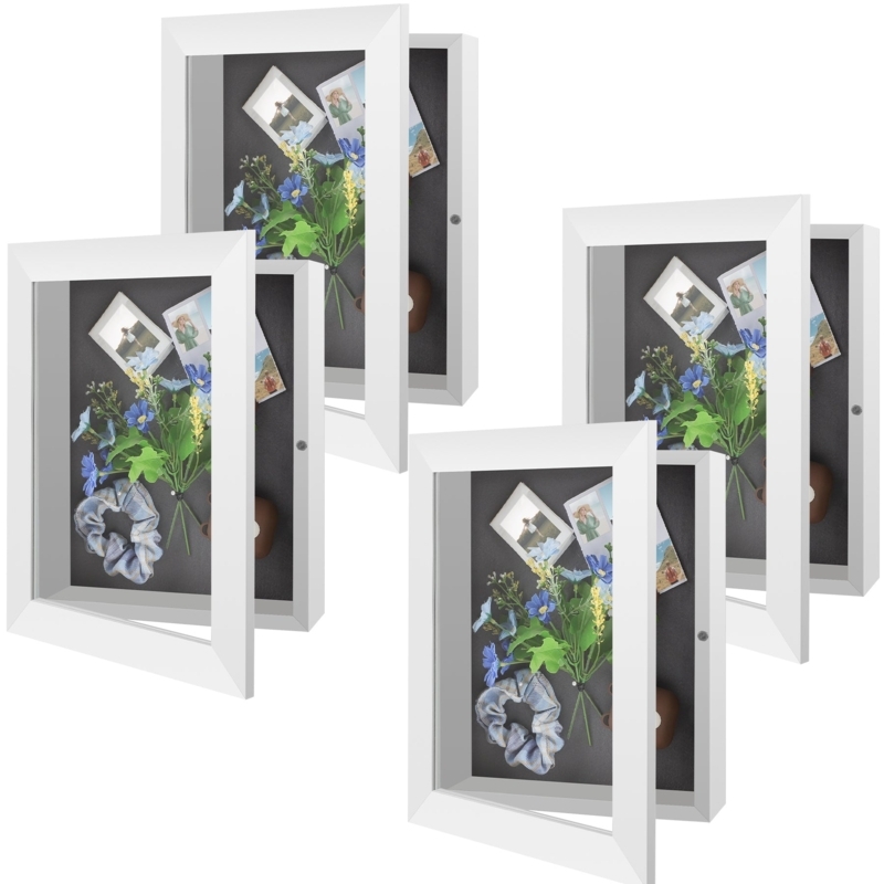 White Shadow Box Set 4 Pack Hinged Door 2-Inch Depth Magnetic