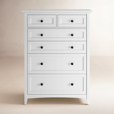 White Six Drawer Dresser Framed Fronts Black Knobs