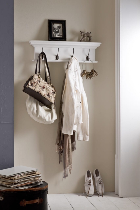 White Wall Mounted Coat Rack Painted Crown Molded Top Shelf