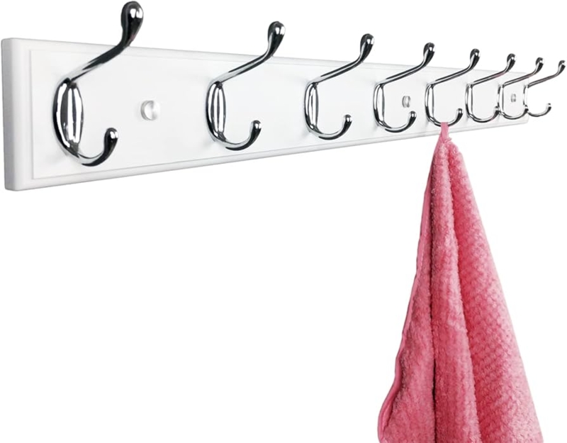 White Wall Mounted Coat Rack Polished Silver Double Hooks