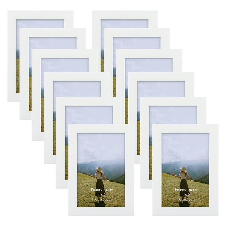 White Woodgrain Picture Frame Set of 12 Bulk 4x6 Capacity Flat Profile