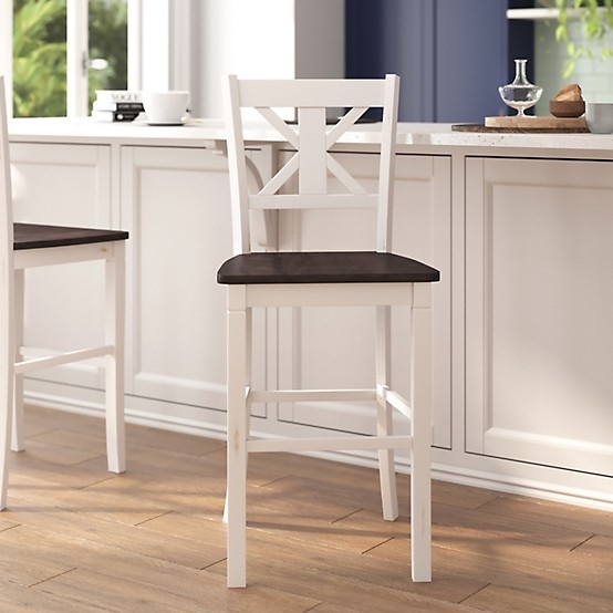 White X-Back Barstools with Two-Tone Dark Wood Seats