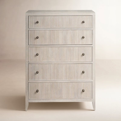 Whitewashed Five Drawer Chest Ribbed Surface Texture