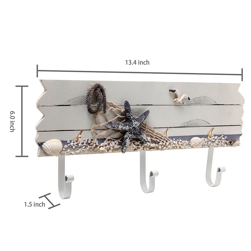 Whitewashed Wall Mounted Coat Rack with Starfish Accent.