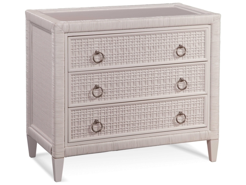 Whitewashed Wicker Accent Chest with Three Drawers and Ring Pulls