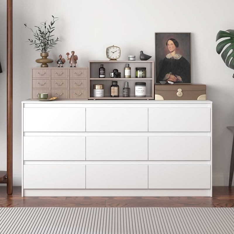 Wide 9-Drawer Dresser, Handle-Free Design & Low Profile