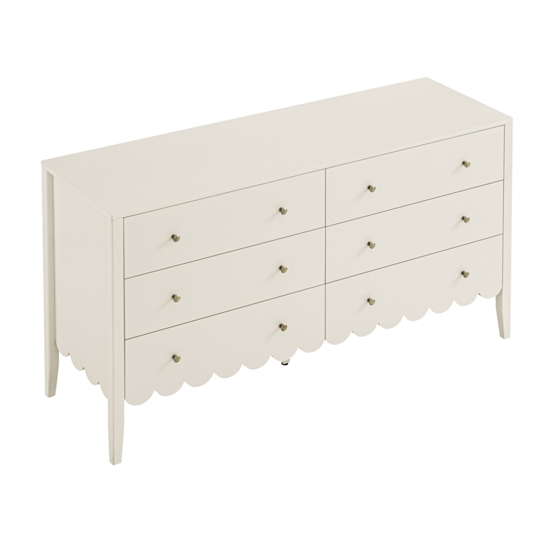 Wide Double Dresser Light Sand Finish Scalloped Edge Transitional