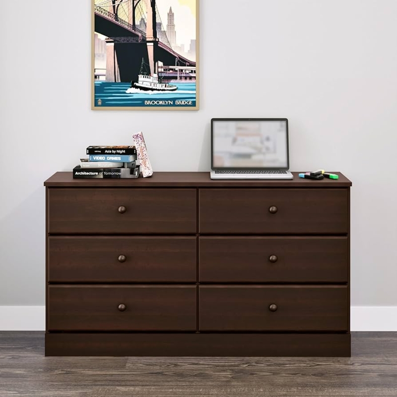 Wide Double Dresser with Six Drawers and Minimalist Plinth Base