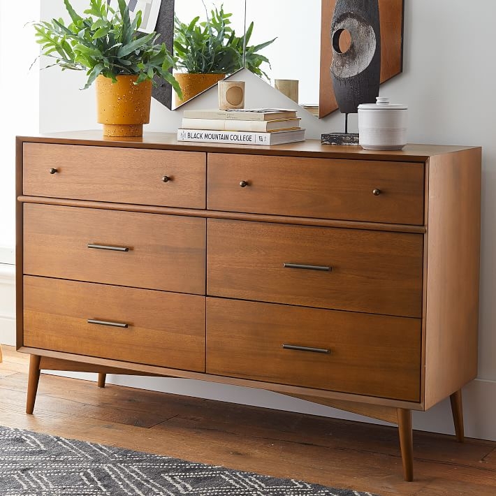 Wide Dresser featuring Mixed Hardware and Tapered Legs Warm Wood