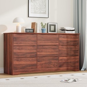 Wide Dresser Modern Minimalist Nine Drawers Handle Free Red Walnut
