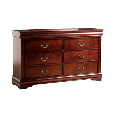 Wide Dresser Traditional Style Bail Pull Hardware Six Drawer Layout