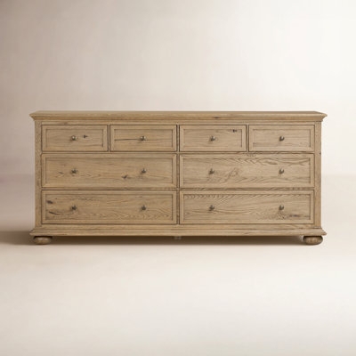 Wide Dresser with Bun Feet, Weathered Wood Grain, Rustic Farmhouse Storage