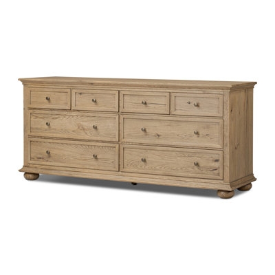 Wide Dresser with Molded Top, Light Brown Finish, Traditional Style