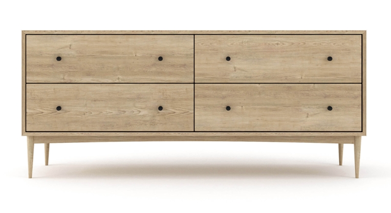 Wide Light Wood Double Dresser with Contrast Hardware