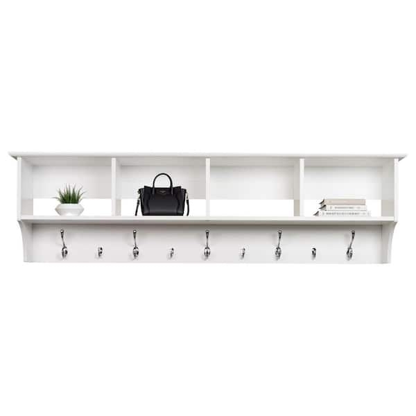 Wide Wall Mounted Coat Rack with Four Storage Cubbies and Nine Hooks.