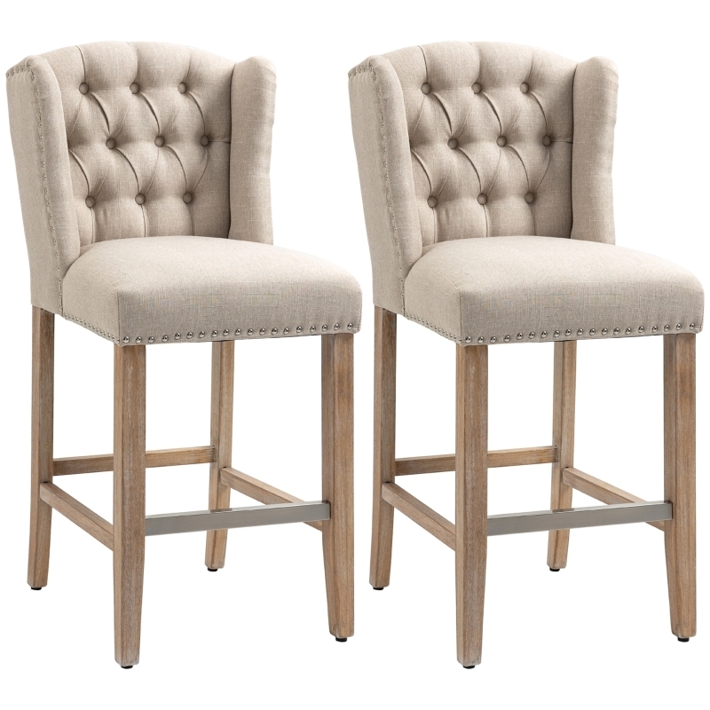 Wingback Bar Stools with Diamond Tufted Backrest and Nailhead Trim
