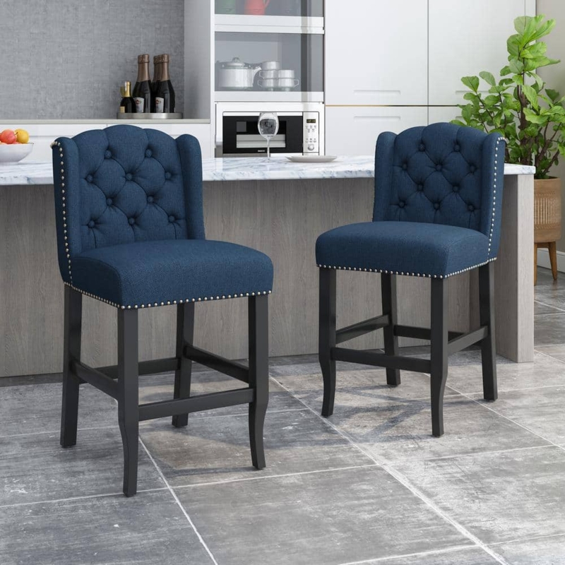 Wingback Counter Stool with Button Tufting and Nailhead Trim
