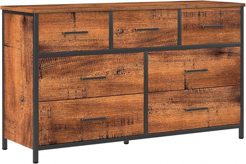 Wood and Metal Seven-Drawer Double Dresser