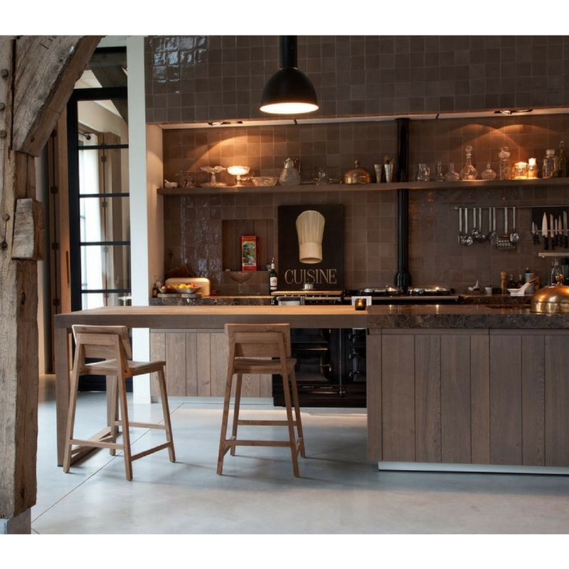 Wood Bar Stools: Geometric Design, Natural Finish with Backs