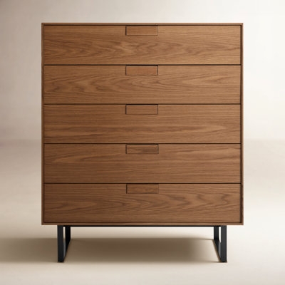 Wood Chest Five Drawers Integrated Pulls Sled Base