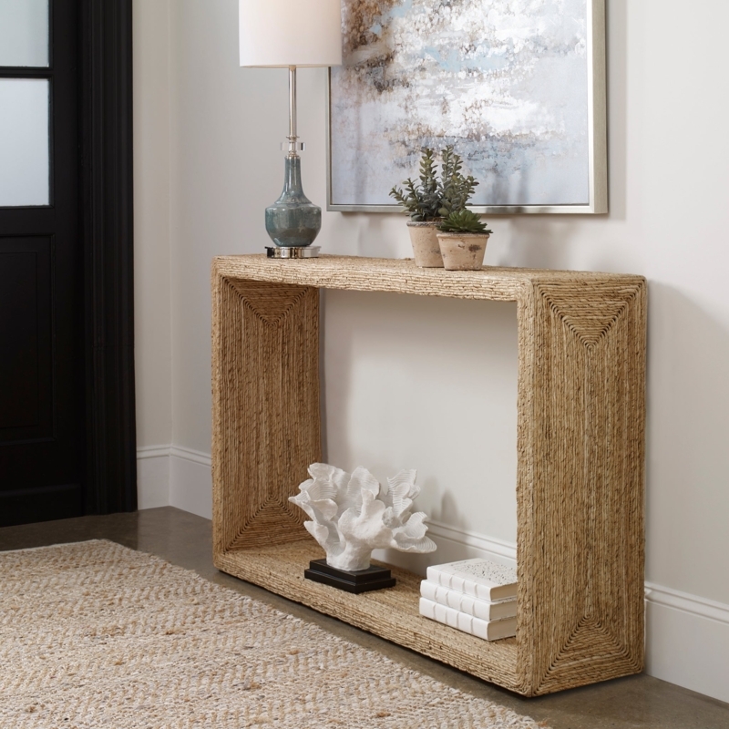 Woven Fiber Wrapped Console Table with Open Box Frame