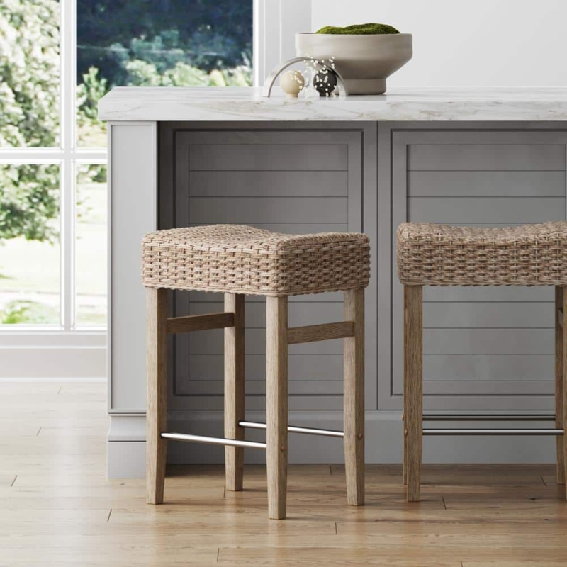 Woven Seagrass Bar Stool with Chrome Footrest