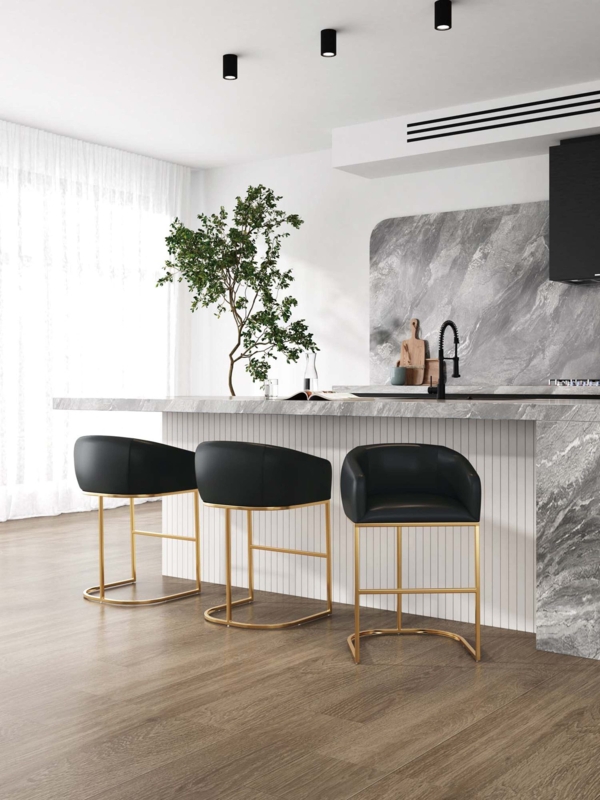 Wrap Around Back Bar Stool Polished C-Frame Base Kitchen Seating