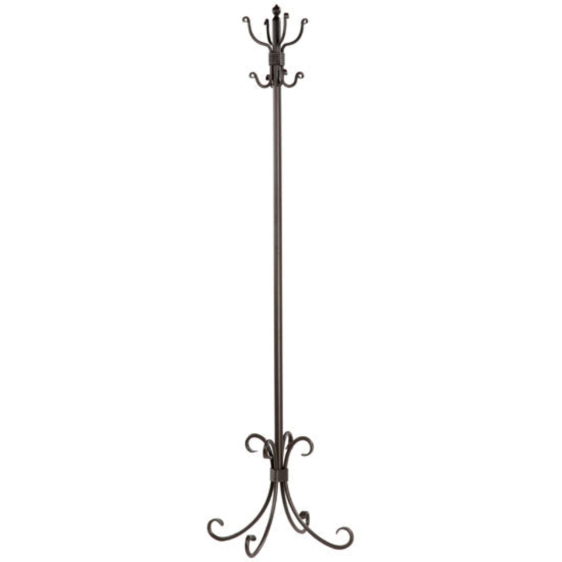 Wrought Iron Coat Rack Scrolled Base Tiered Hooks Traditional
