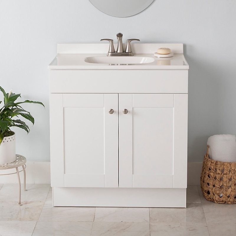 30-Inch White Shaker Vanity with Brushed Nickel Hardware