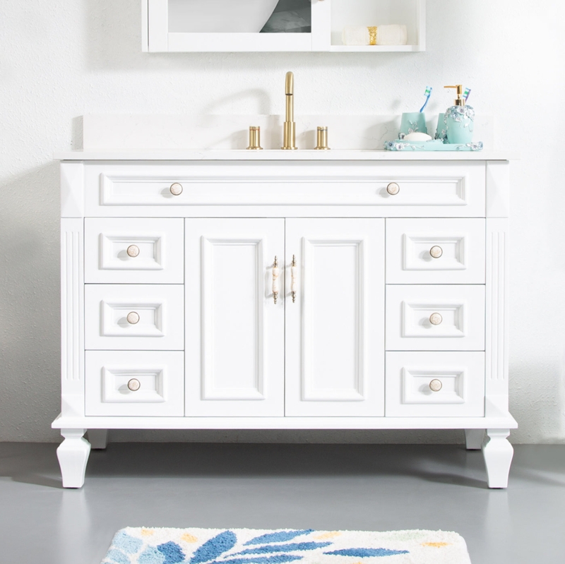 48-Inch Vanity with Fluted Pilasters & White Quartz Top