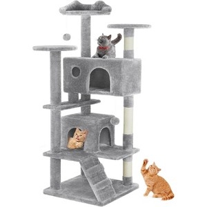 54-Inch Cat Tree Tower with Integrated Climbing Ladder and Dual Condos