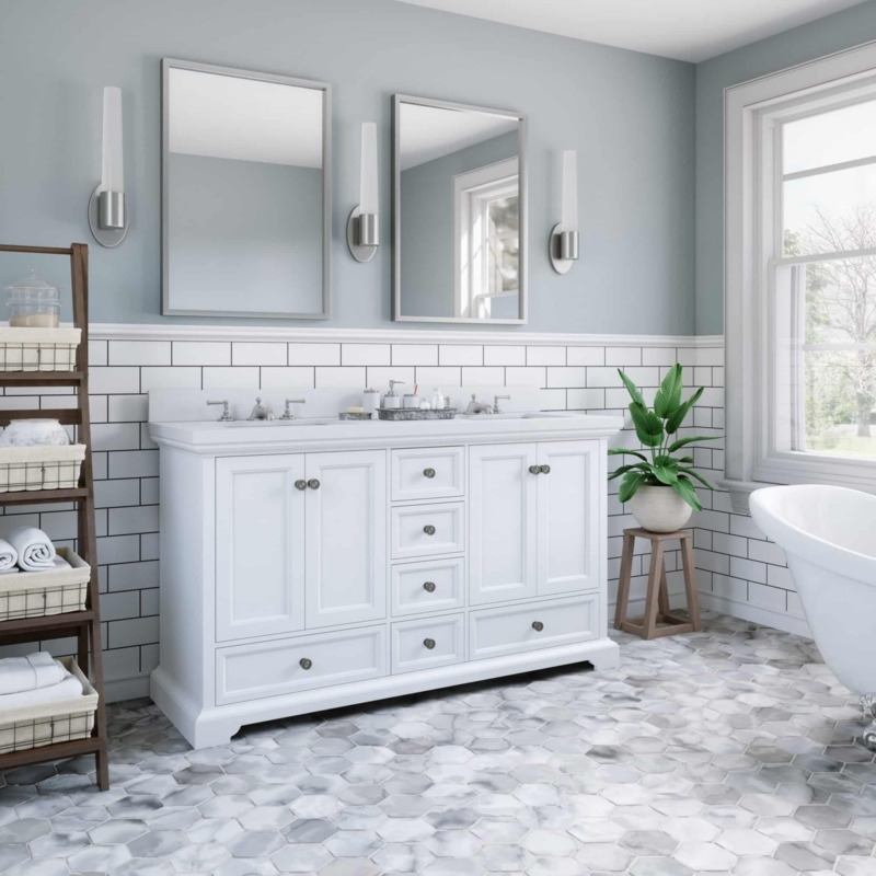 60-Inch Double Vanity with Drawer Stack & Hexagon Floor