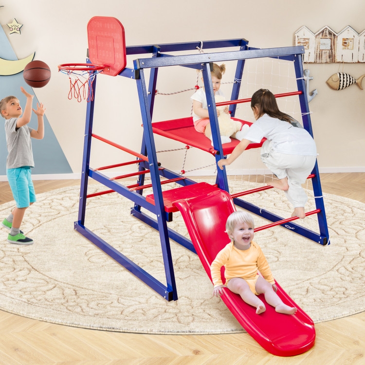 7-In-1 Indoor Play Gym Home Playground with Basketball Hoop