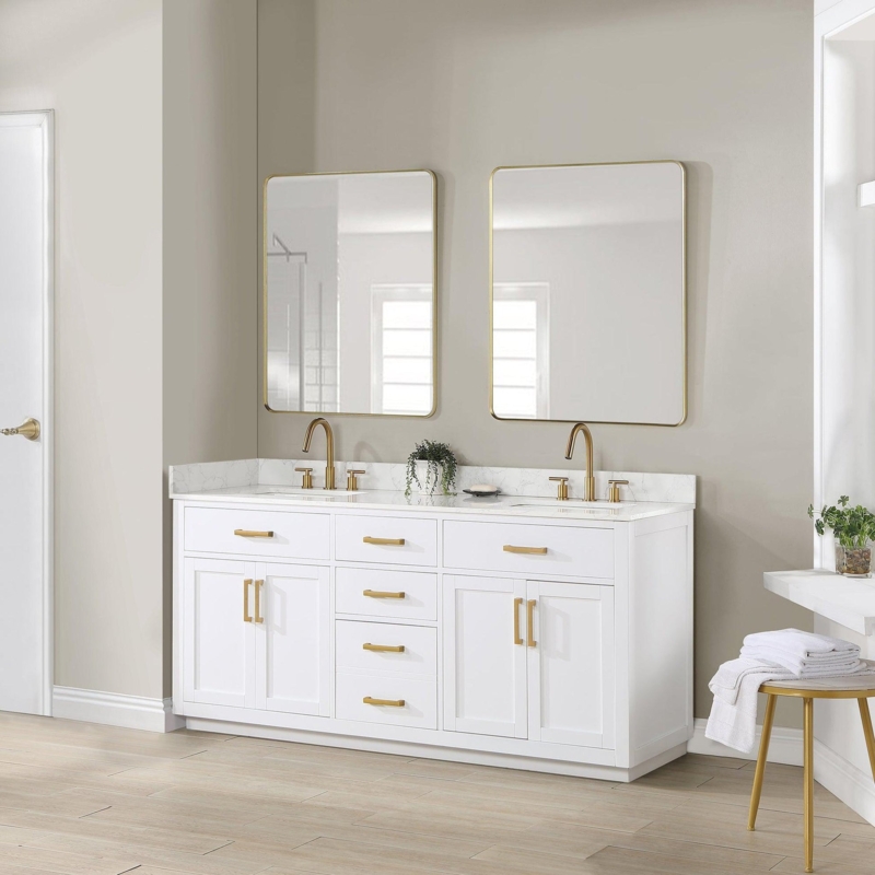 72-Inch Double Vanity with Stone Top & Gold Hardware