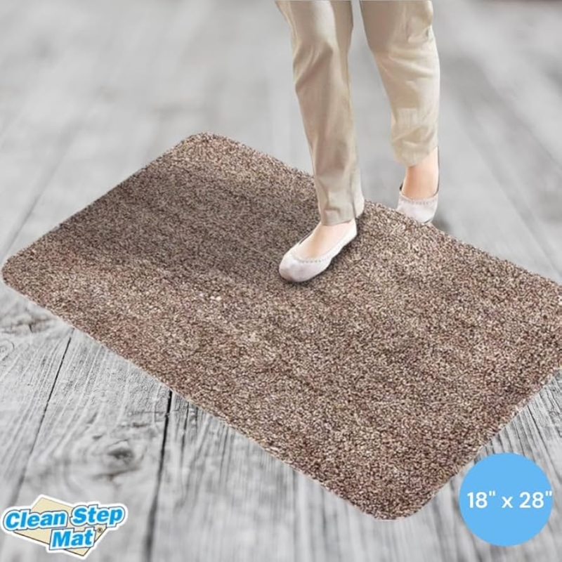 Absorbent Tan Entryway Doormat with Mottled Texture