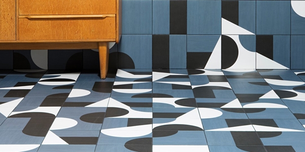 Abstract Geometric Wall And Floor Tile Wraparound Transition Matte