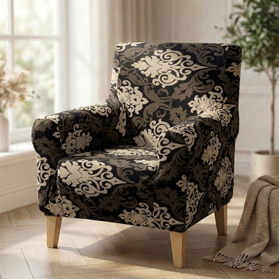 Accent Chair Slipcover Bold Damask T-Cushion Fit Traditional Style
