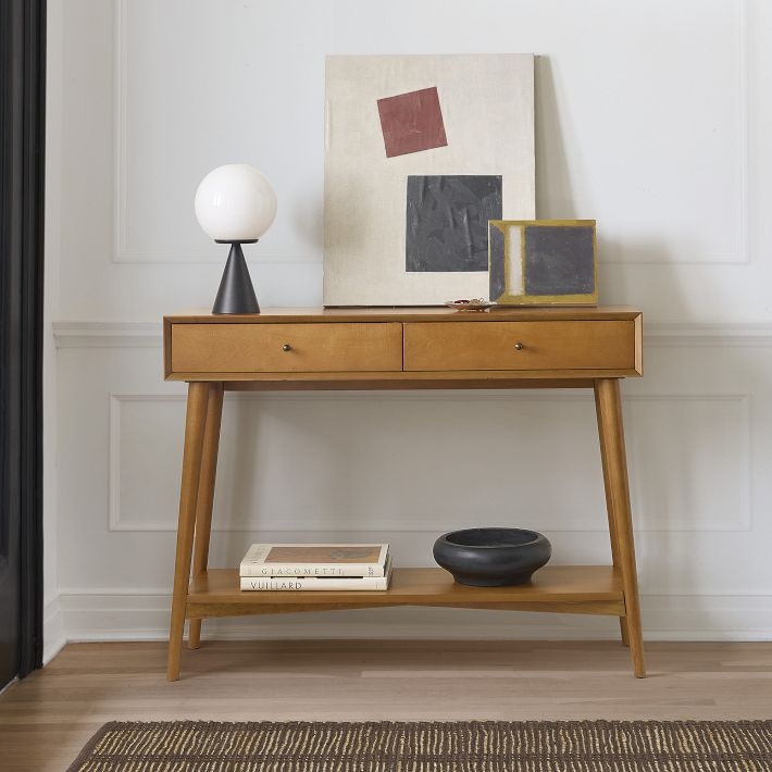Acorn Finish Console Table with Two Drawers and Splayed Legs