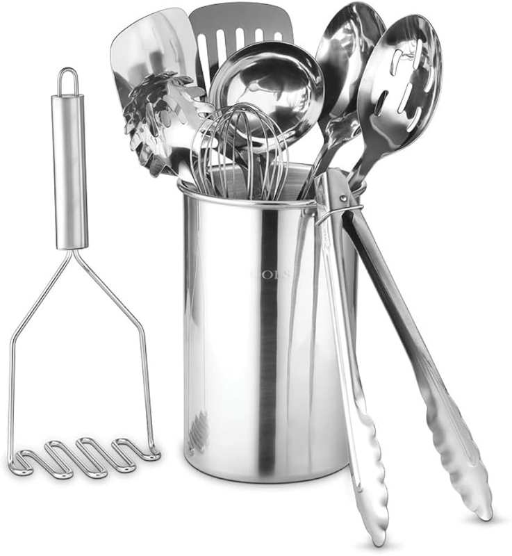 All-Metal Kitchen Utensil Set, Polished with Canister
